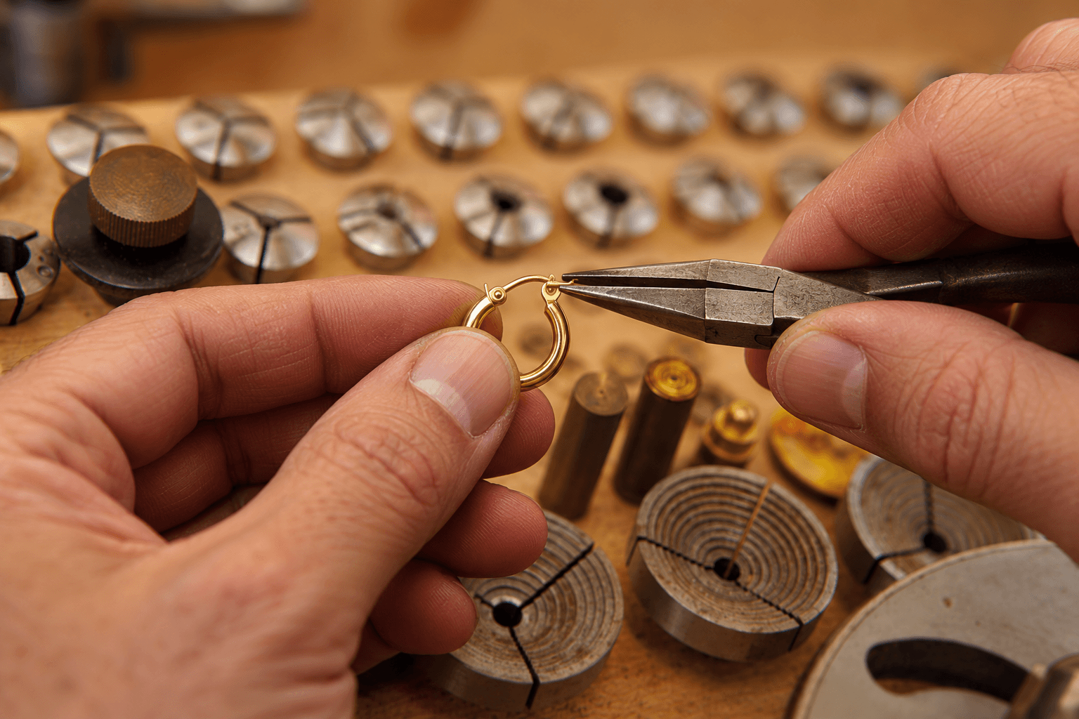 Juwelier Burck - Friedberg (Hessen) – Beratung und persönliche Betreuung in der Werkstatt – Goldene Creole in präziser Handarbeit.png